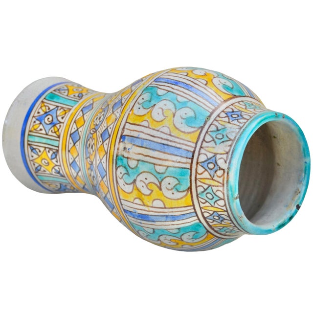 Turquoise Early 20th Century Handmade Orange & Turquoise Moroccan Ceramic Vase For Sale - Image 8 of 12