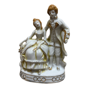 Vintage Japanese Porcelain Courting Couple Figurine With Gold Accents