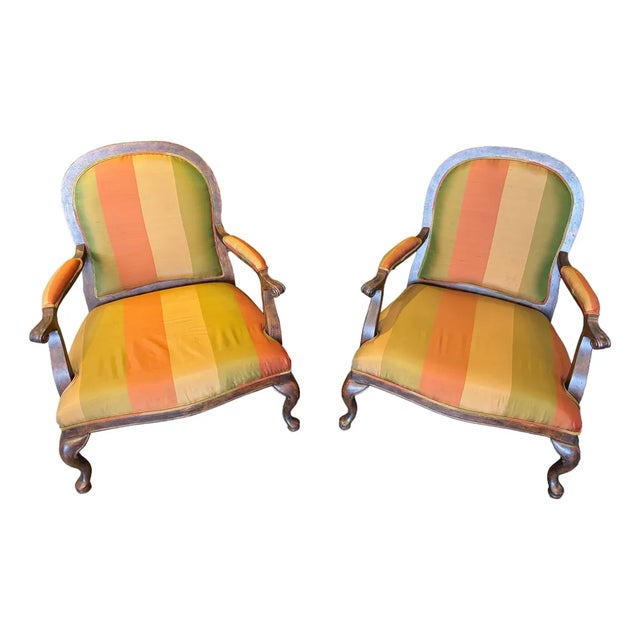 Pair of 1970s Louis XV Multi-Colored Stripe Chair For Sale