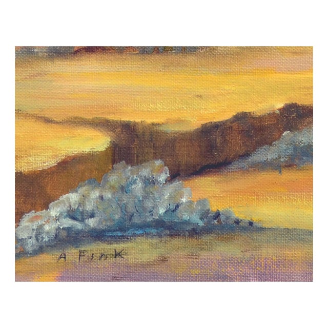 Blue Mid Century Landscape -- Purple Desert Mountain by Alice M. Fink For Sale - Image 8 of 9