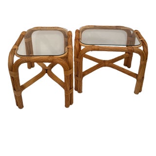 Twisted Rattan End Tables -a Pair For Sale