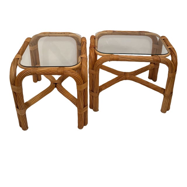 Twisted Rattan End Tables -a Pair For Sale
