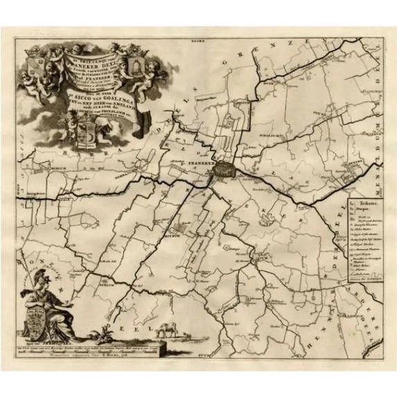 Antique Map of the Franekeradeel Township Friesland by Halma, 1718 For Sale