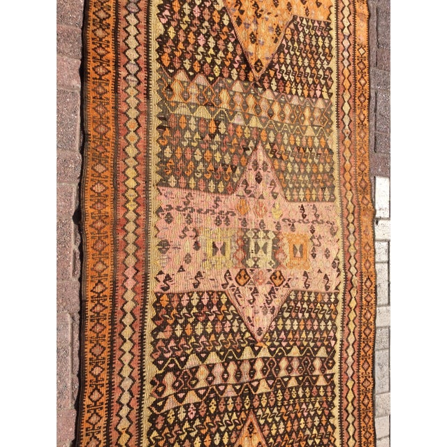 Brown Authentic Rustic Handmade Kilim Runner - 50" X 133" For Sale - Image 8 of 13