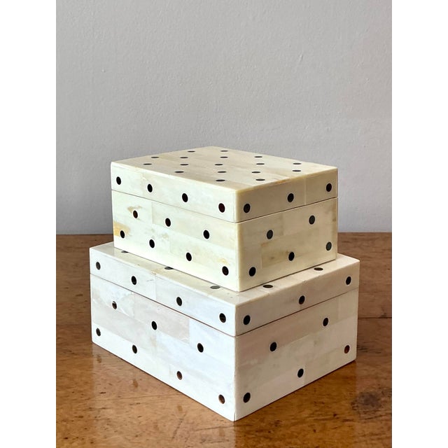 Vintage Boho Polka Dot Tessellated Boho Boxes - Set of 2 For Sale In West Palm - Image 6 of 8