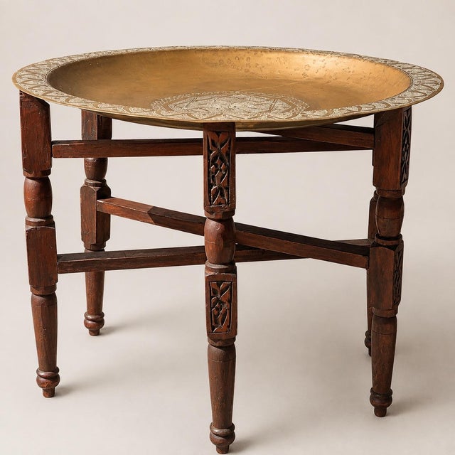 Antique Hand-Crafted Brass and Hardwood Occasional Tea Table, 1890s, Set of 2 For Sale - Image 5 of 11
