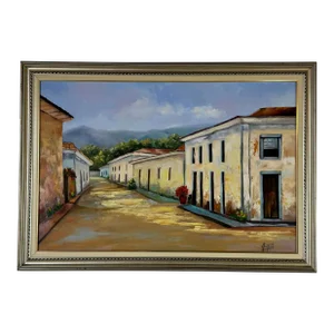 Vintage Ana Robelo Spanish Village Oil on Canvas Painting