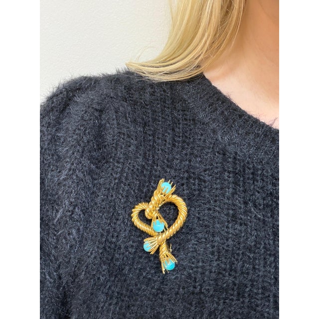 Blue Tiffany & Co. Vintage Schlumberger Studios Yellow Gold and Turquoise Brooch 18k For Sale - Image 8 of 8
