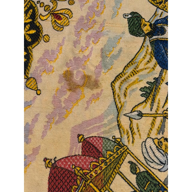 Persian-Style Pictorial Woven Tapestry With Royal Court Scene & Gold Fringe For Sale - Image 11 of 15