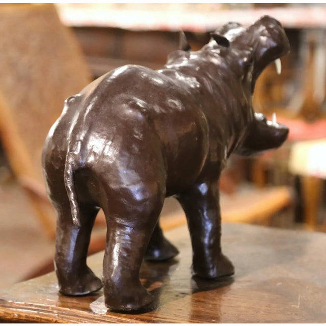 Mid-Century French Patinated Leather Hippopotamus Sculpture For Sale - Image 9 of 10
