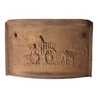 Cast Iron Piece Is an Antique American Pioneer or Country Western Themed Relief Panel For Sale