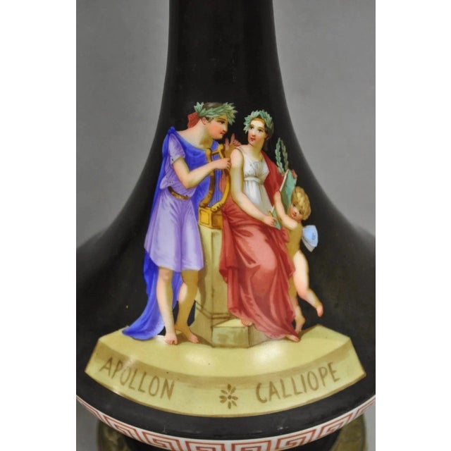 Early 20th Century Antique French Neoclassical Bronze & Black Porcelain Painted Table Lamps - Pair For Sale - Image 5 of 15