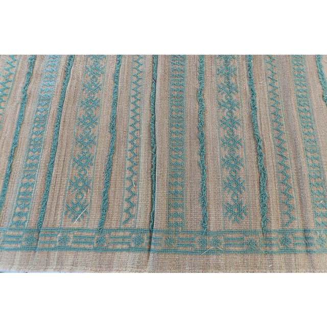Folk Art Modern Warm Tan With Teal Striped Handmade Rug "Aquastria" by Doris Leslie Blau For Sale - Image 3 of 6