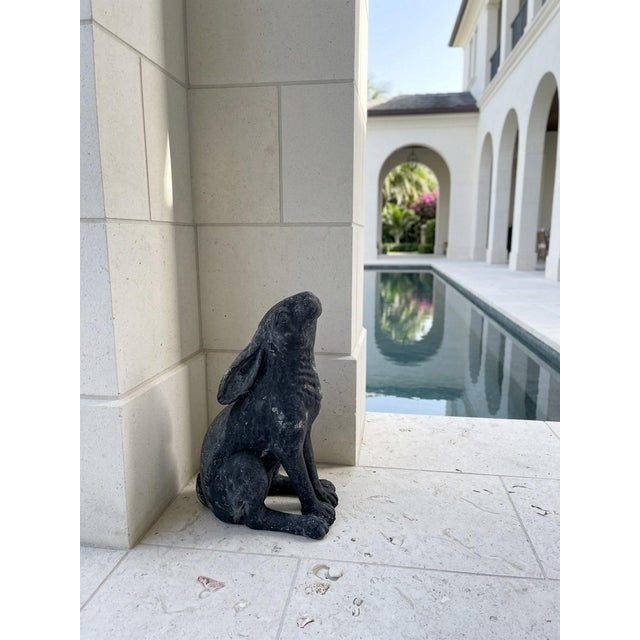 Metal Vintage Cast Iron Moon-Gazing Hare Garden Statue For Sale - Image 7 of 7