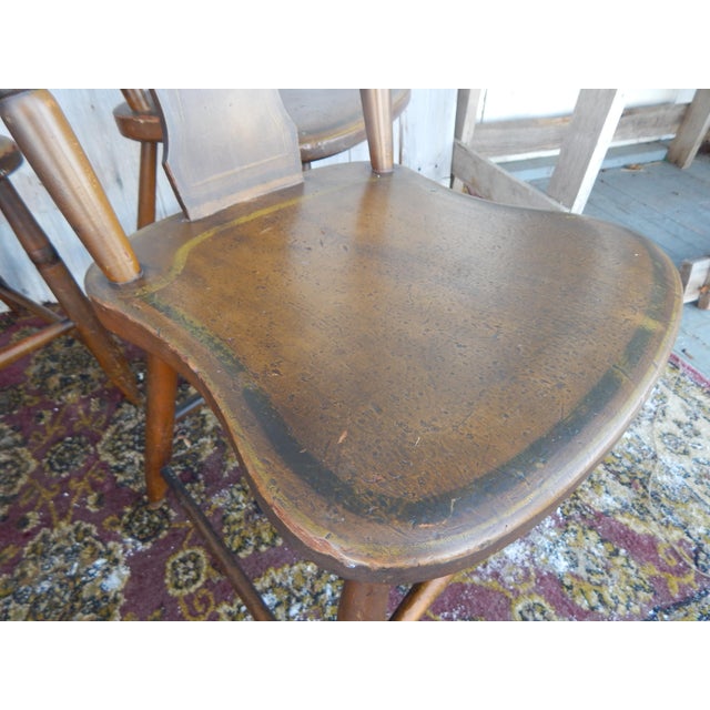 19th Century Hand Decorated Plank Bottom Hardwood Chairs - Set of Six For Sale - Image 13 of 14
