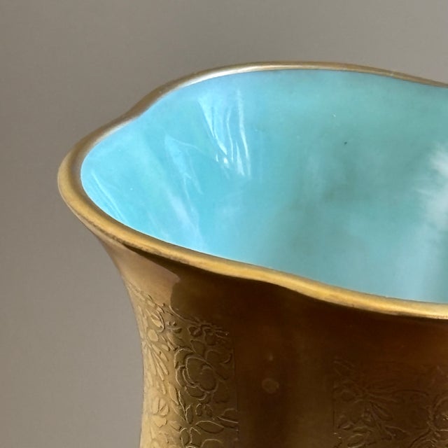 Pickard China Mid-20th Century Pickard China Gold Encrusted Floral Vase W/ Turquoise Interior For Sale - Image 4 of 13