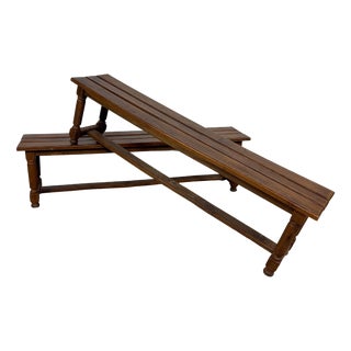 Antique Oak Benches with Turned Legs, 1920s, Set of 2 For Sale
