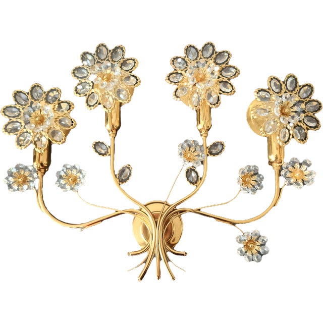 Mid-Century Modern Hollywood Regency Gold-Plated Brass Wall Lamps with Swarovski Crystals from Ernst Palme Palwa, 1960s, Set of 3 For Sale - Image 11 of 18