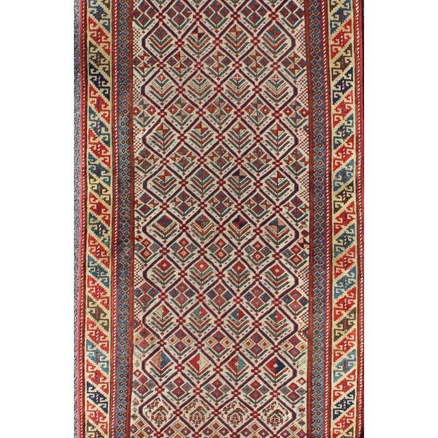 Late 19th Century Antique Caucasian Shirvan Runner With Diamond Design in Ivory Background For Sale - Image 4 of 7