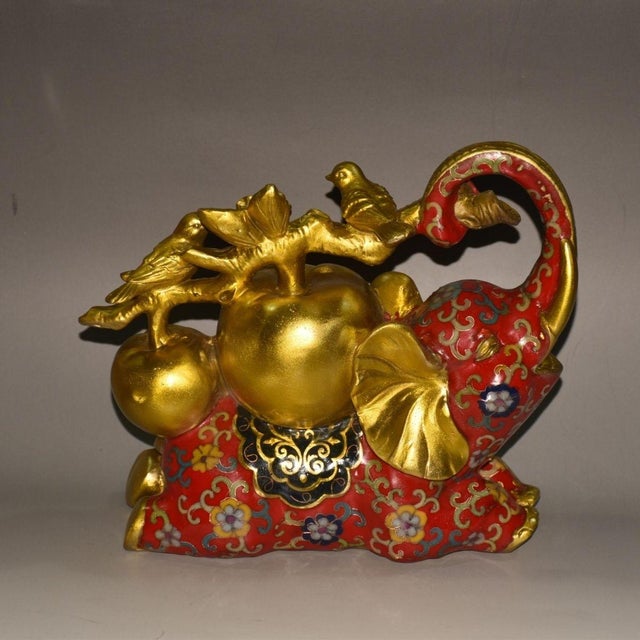 This large and substantial vintage sculpture is crafted from copper with intricate, hand-made wire cloisonné enamel work....