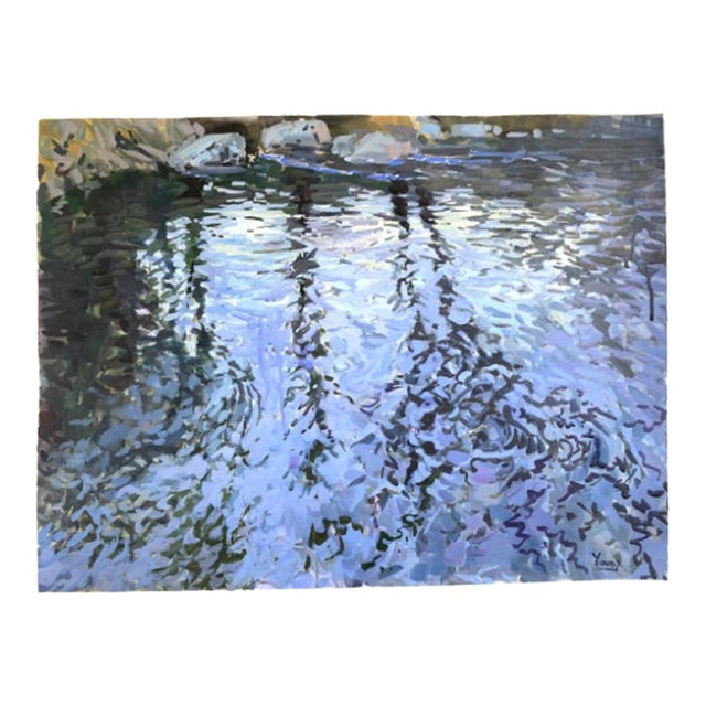 "Moving Water" Contemporary Expressionist Landscape Painting on Paper by Bryan Young For Sale