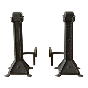 Large Circa 1910s Arts & Crafts Iron Andirons- a Pair