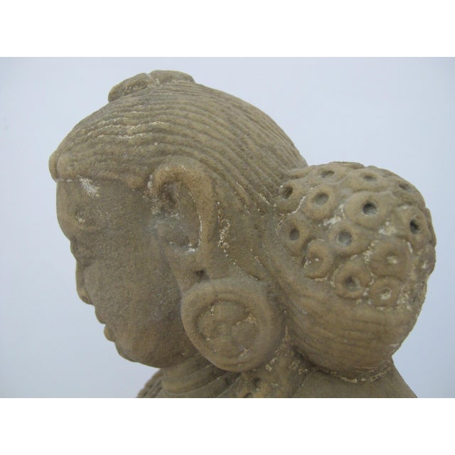 Apsara Celestial Deity Carved Stone India Hindu Bust Sculpture Statue on Stand For Sale - Image 4 of 12