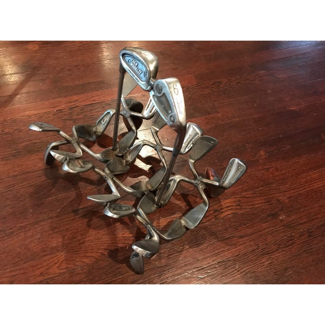 Contemporary Hand Forged Golf Club Sculpture Magazine Rack - Fireplace Wood Basket - After Jeff Diamond For Sale - Image 3 of 8