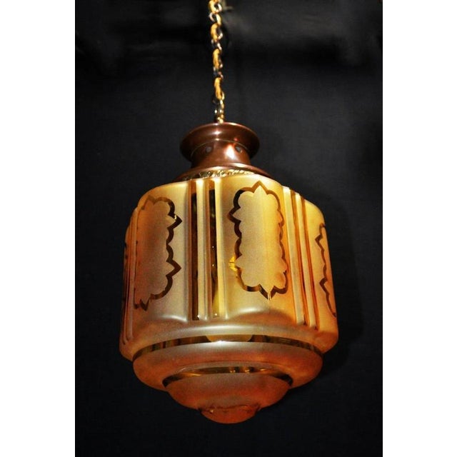 Antique Art Nouveau Flame Glass and Bronze Pendant Light, 1910 For Sale - Image 10 of 18