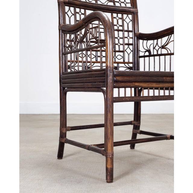 Pair of McGuire Chinese Chippendale Rattan Fretwork Armchairs For Sale - Image 15 of 18