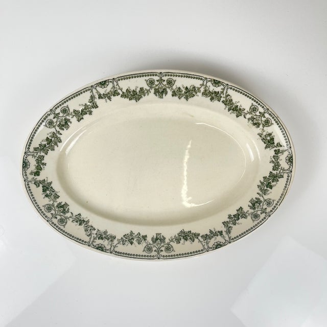 1920s Oval Dish Champagne Model in Green from Badonviller, 1920s For Sale - Image 5 of 8