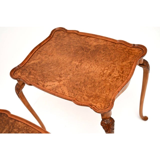 Wood Antique Burr Walnut Nest of Tables, 1930, Set of 3 For Sale - Image 7 of 11