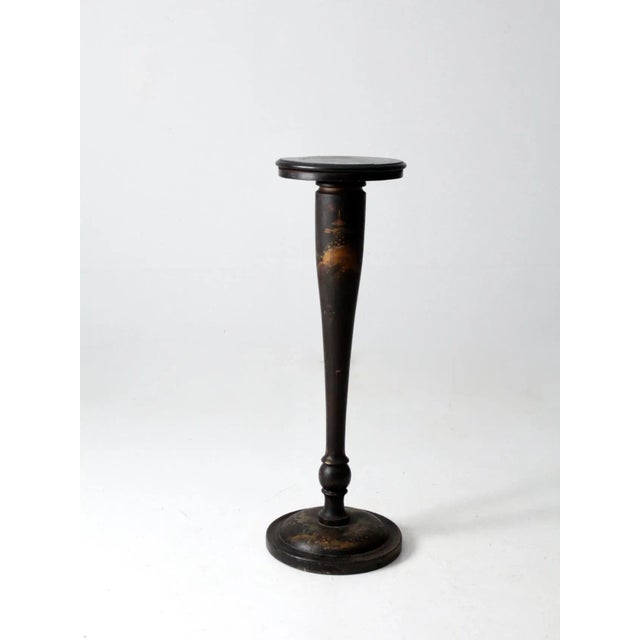 Wood Antique Chinoiserie Hand-Painted Pedestal Plant Stand For Sale - Image 7 of 12