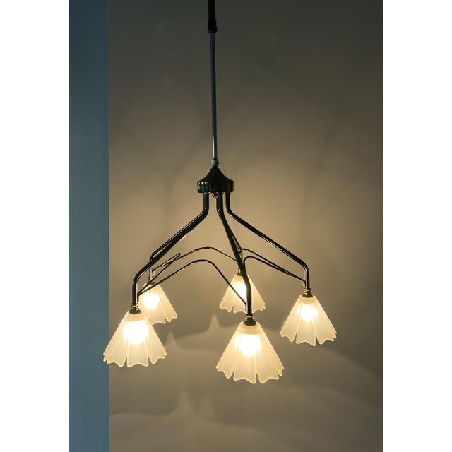 Metal Mid-Century Belgian Chandelier in Brass, Bronze and Glass from Massive, 1980s For Sale - Image 7 of 11