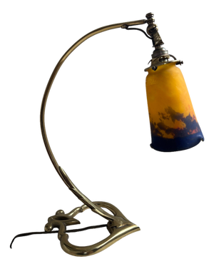 French Art Deco Brass Desk Lamp with Glass Shade from Muller Frères Lunéville, 1920s