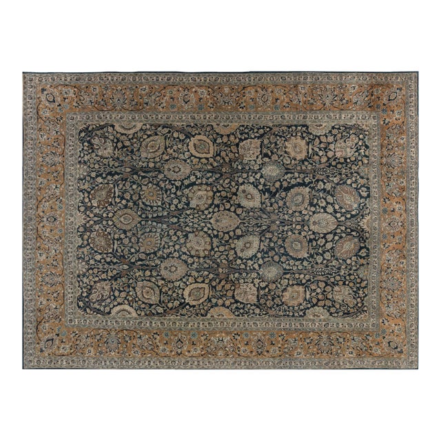 Authentic 19th Century Persian Tabriz Botanic Handwoven Wool Rug For Sale