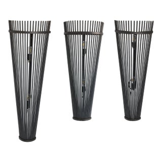 Set of Three Monumental Modernist Steel Rod Wall Sconces, Switzerland For Sale