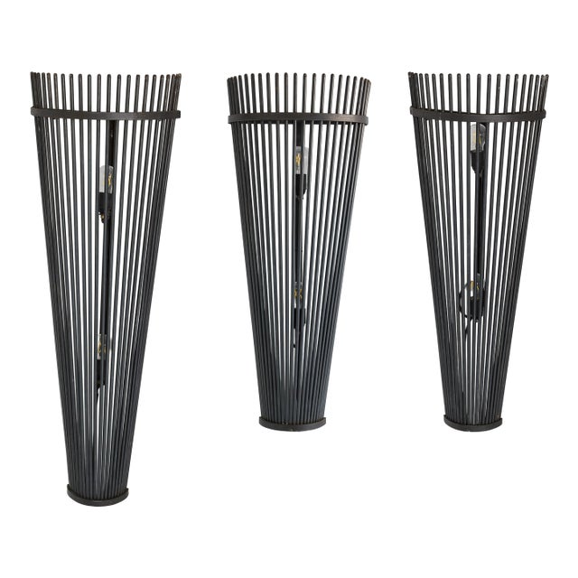 Set of Three Monumental Modernist Steel Rod Wall Sconces, Switzerland For Sale