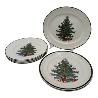 Vintage Christmas Tree by Cuthbertson Dinner Plates and Platter - 6 pcs For Sale