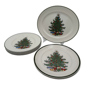 Vintage Christmas Tree by Cuthbertson Dinner Plates and Platter - 6 pcs