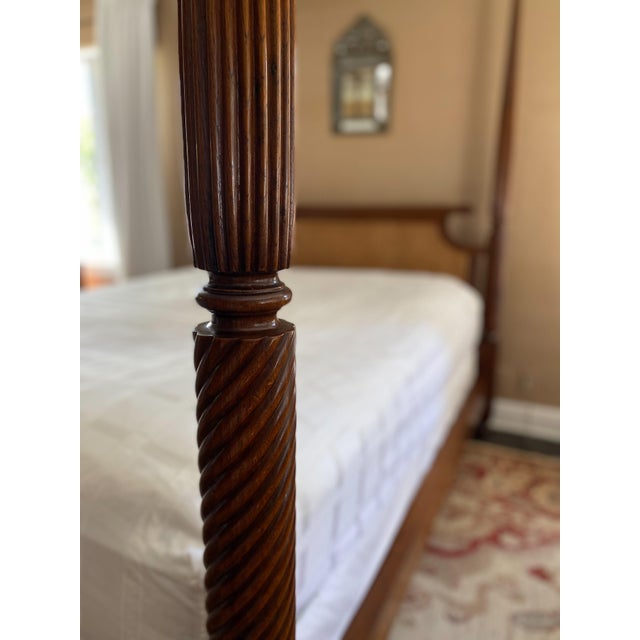 Vintage British Khaki "Lord Mountbatten" Four Poster Anglo-Indian Style Canopy Queen Bed For Sale - Image 10 of 18