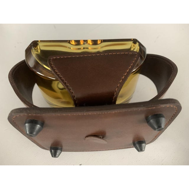 Art Deco Crystal Ashtray Framed in Leather, 1970s For Sale - Image 6 of 18