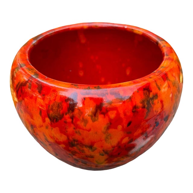 1970’s Lava Orange Red Glazed Ceramic Planter For Sale