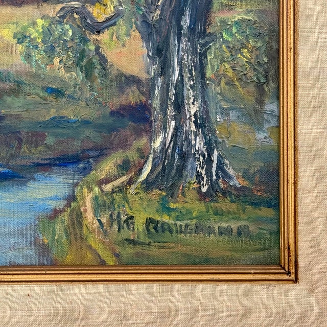 Wood Vintage California Impressionist Natural Landscape Oil Painting, Signed W/ Carved Wood Frame For Sale - Image 7 of 10