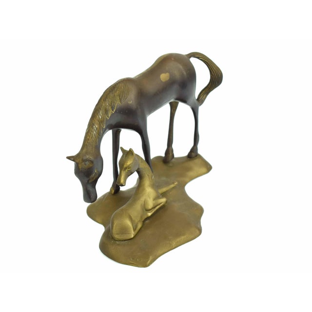 Mid-Century Modern Mid 20th Century Solid Brass Mare and Foal Horses on a Base Figurines For Sale - Image 3 of 8