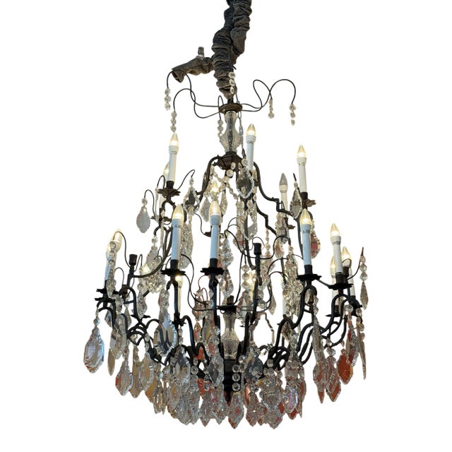 Badari Lighting Eighteen-Light Crystal Chandelier, Vintage For Sale