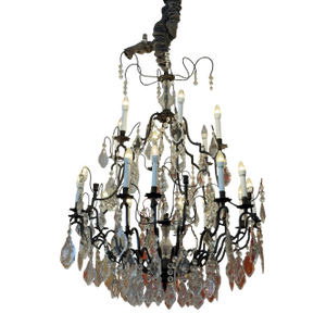 Badari Lighting Eighteen-Light Crystal Chandelier, Vintage