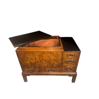 Antique Burled Wood Copper Lined Japanese Hibachi Cabinet For Sale