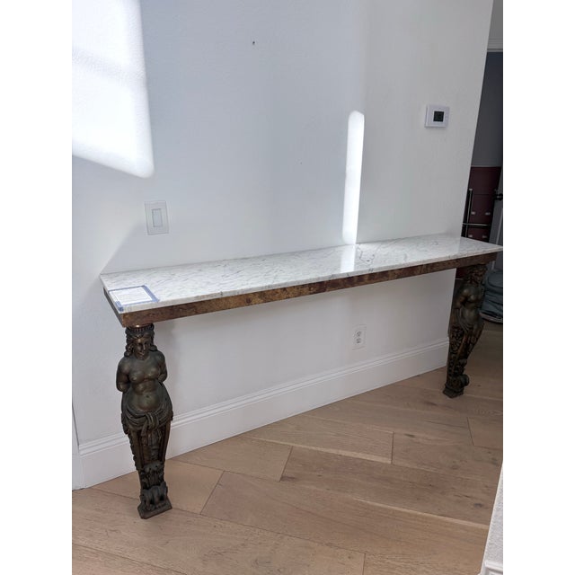 Vintage Double Caryatid Marble Console Table 73” – Classical Figural For Sale - Image 10 of 11