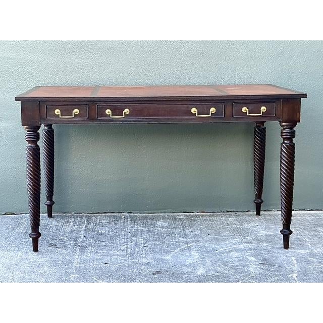 Vintage British Colonial Leather Top Writing Desk For Sale In West Palm - Image 6 of 12